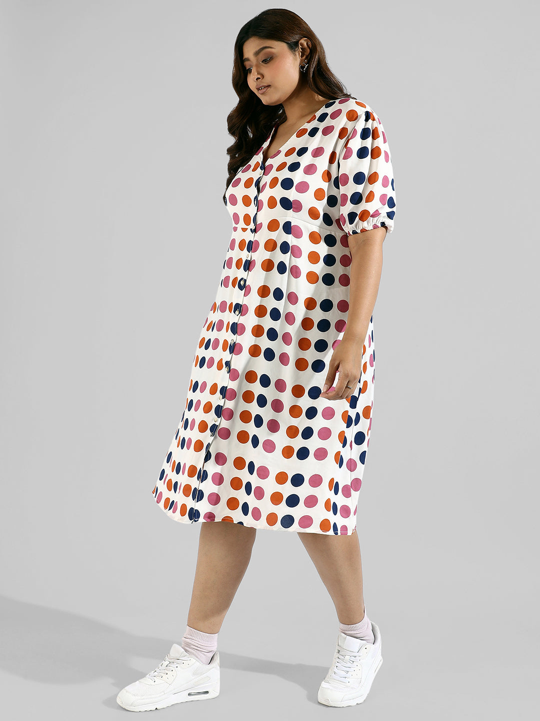 Polka Dot'S Design, Button Stylish Casual Dresses