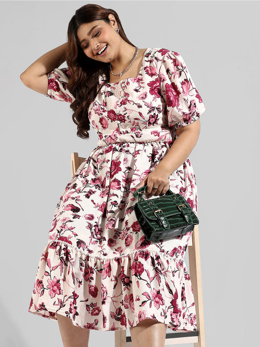 Floral Design, Button Stylish Casual Dresses