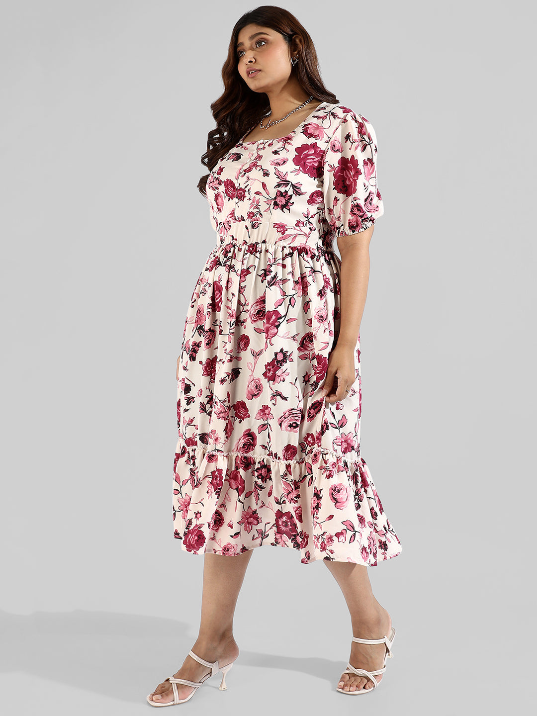 Floral Design, Button Stylish Casual Dresses