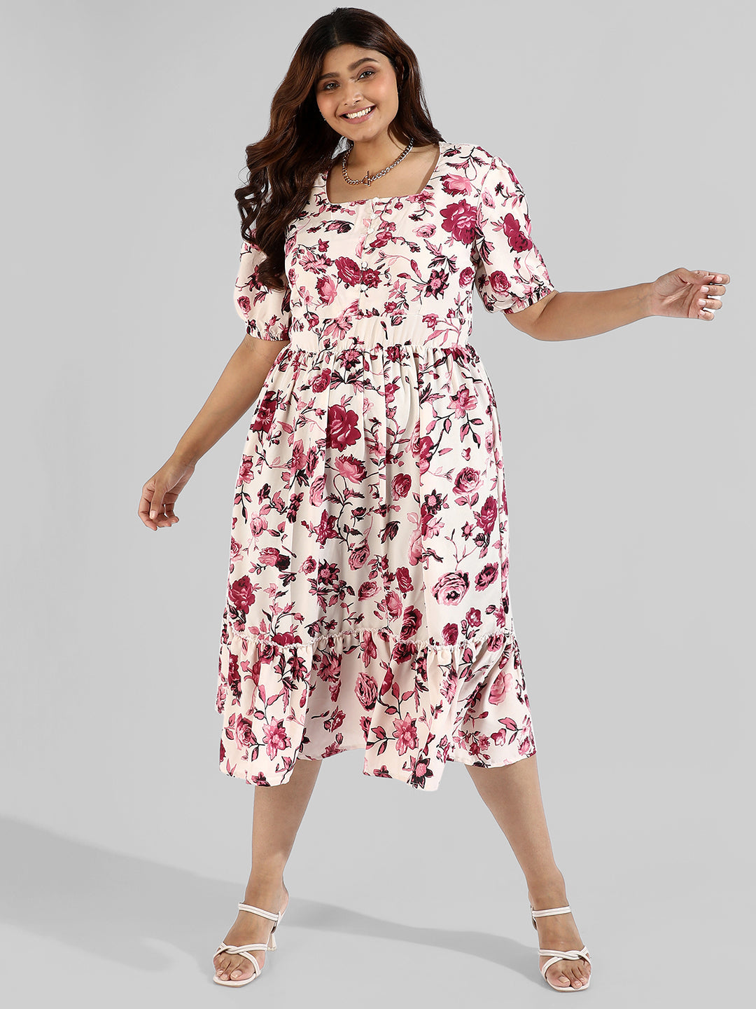 Floral Design, Button Stylish Casual Dresses