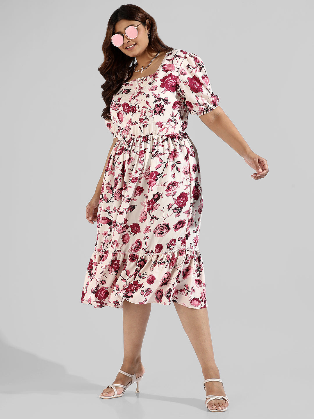 Floral Design, Button Stylish Casual Dresses