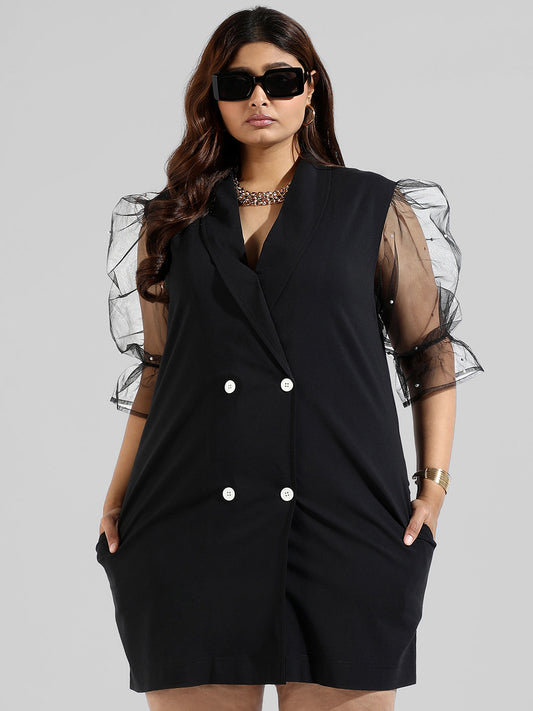 Solid Net Sleeve Stylish Casual Dresses
