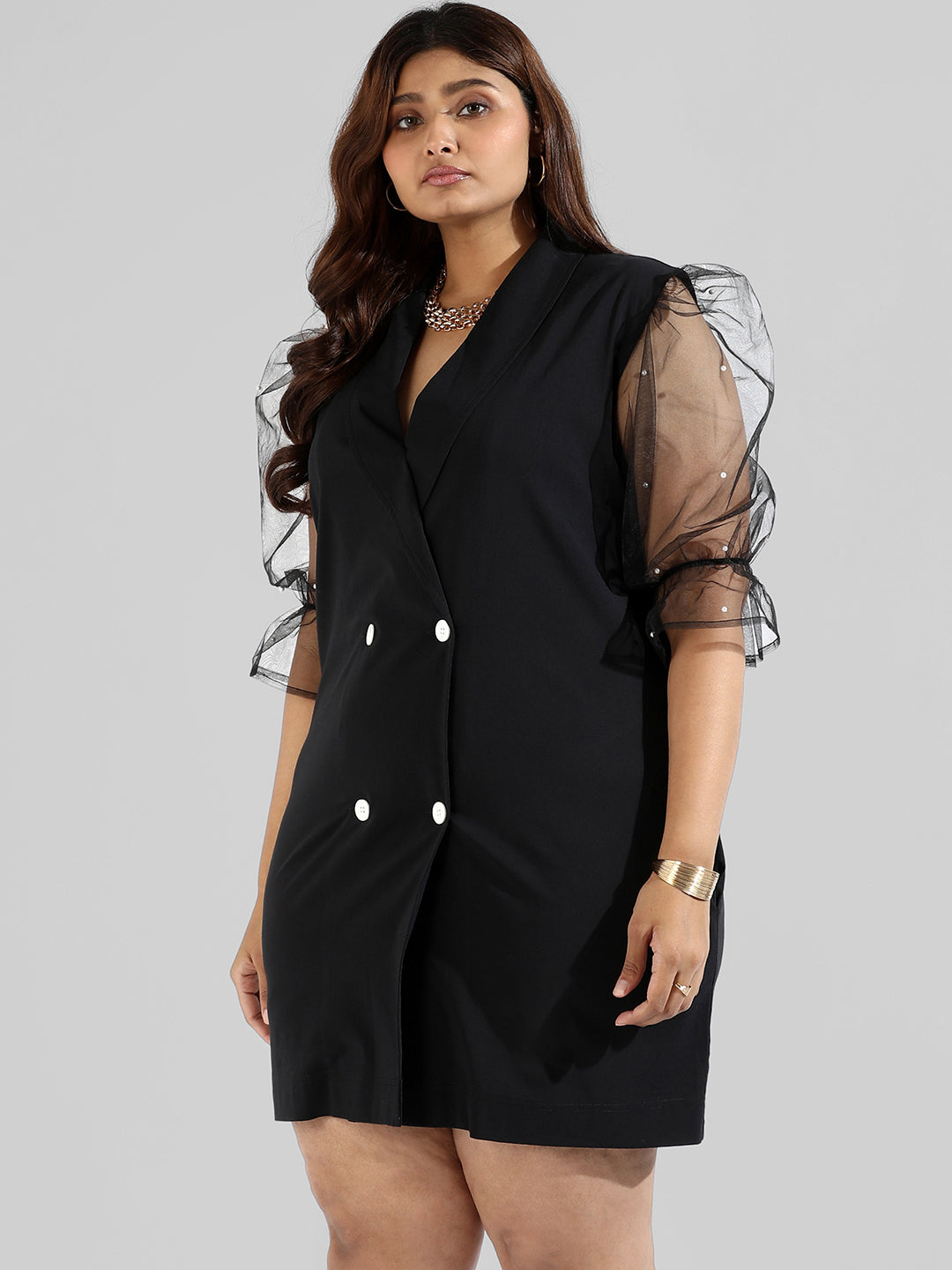 Solid Net Sleeve Stylish Casual Dresses