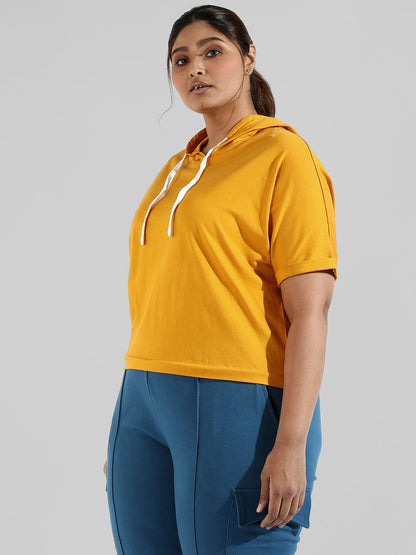 Solid Stylish Half Sleeve Hooded Neck Top