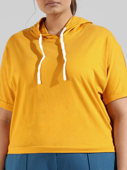 Instafab Plus Women Solid Stylish Half Sleeve Hooded Neck Top