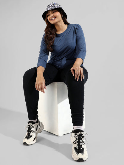 Solid Stylish Quarter Sleeve Round Neck Top