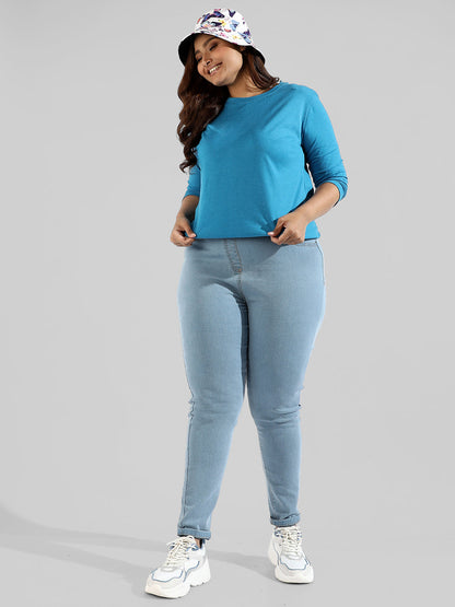 Solid Stylish Quarter Sleeve Round Neck Top