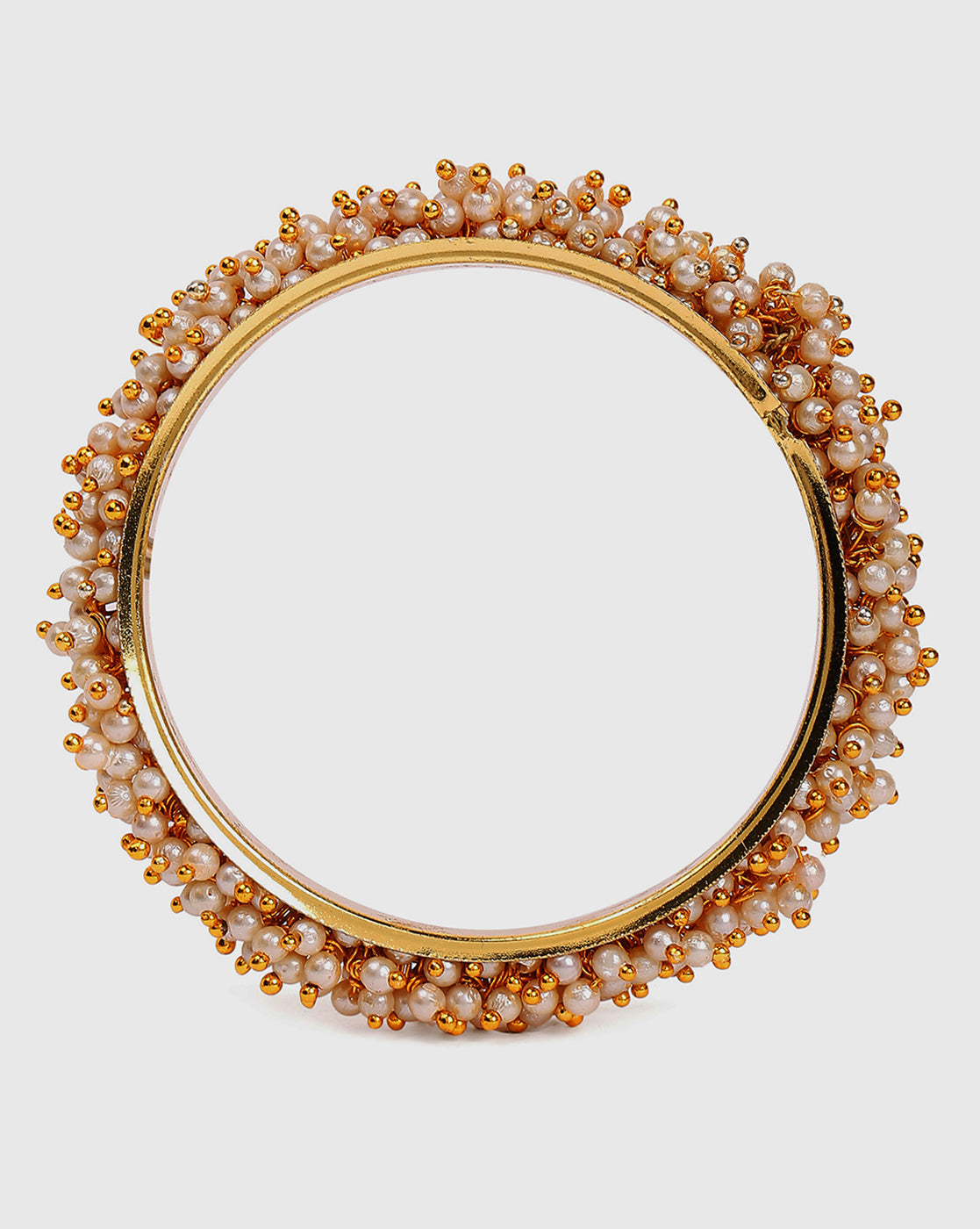 Set Of 2 Gold- Plated And White Pearls Studded Bangles