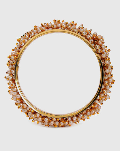 Set Of 2 Gold- Plated And White Pearls Studded Bangles