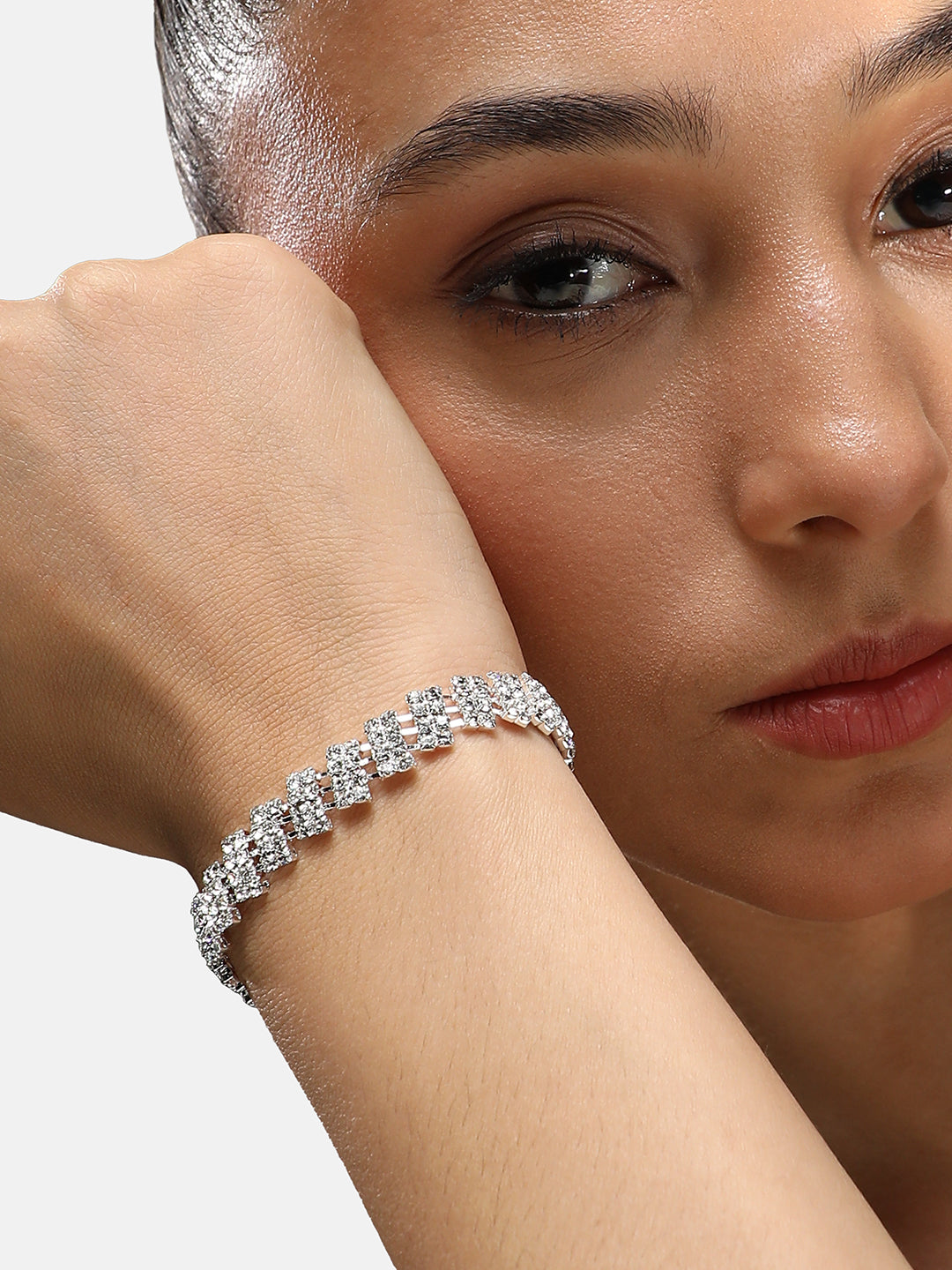 Silver Plated Artificial Stones Wraparound Bracelet