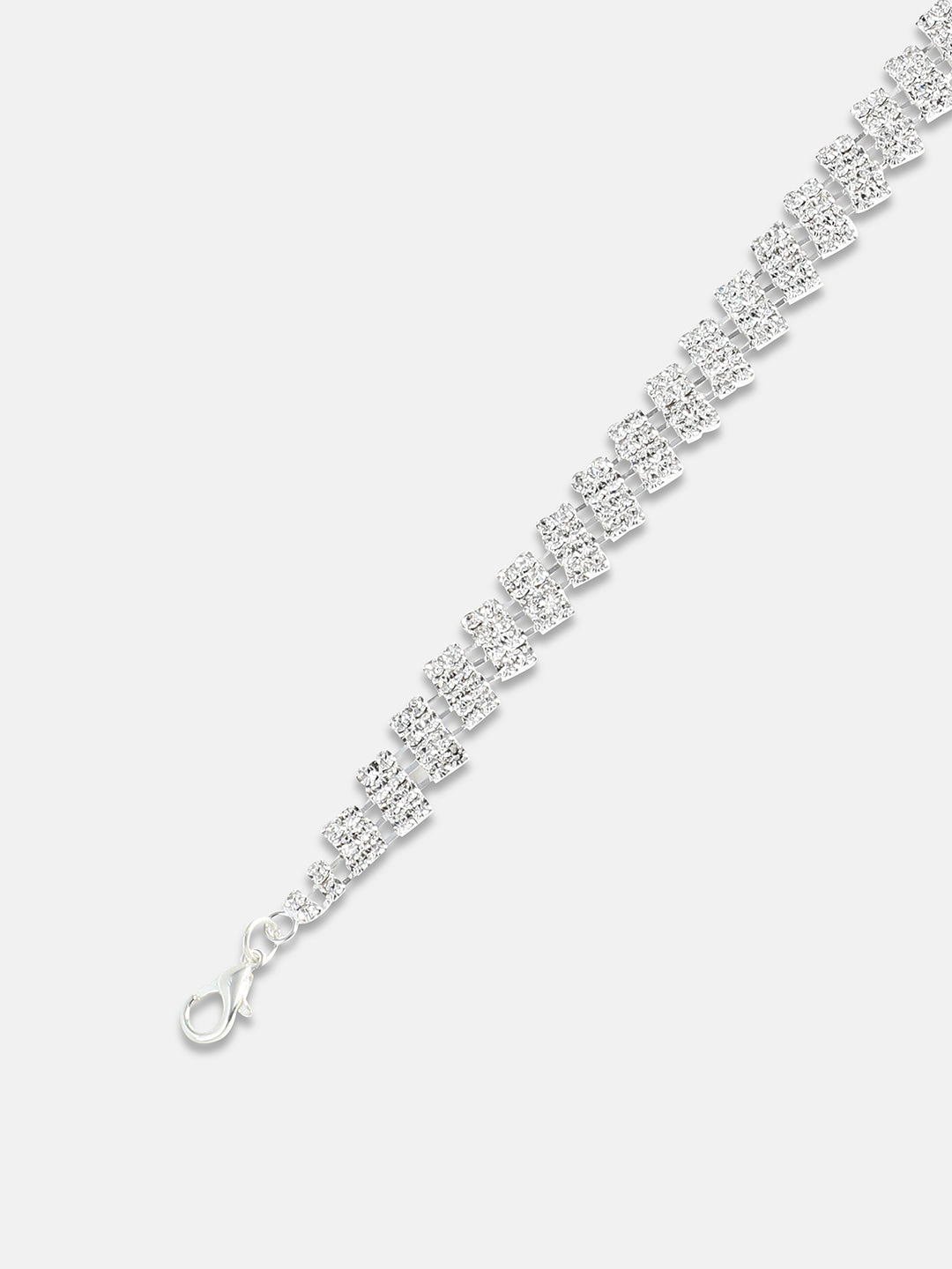 Silver Plated Artificial Stones Wraparound Bracelet