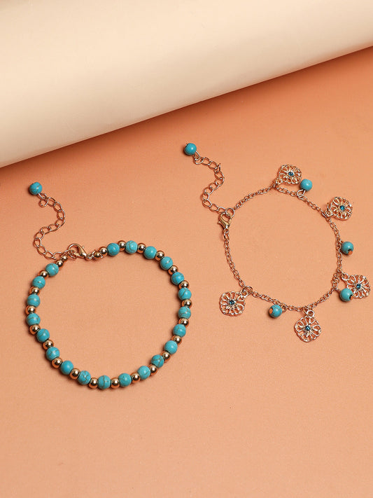 WOMEN GOLD PLATED SET OF 2 ANKLET CUM BRACELET