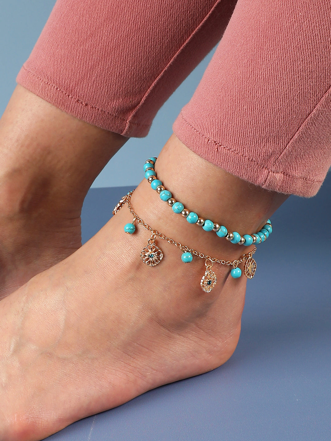 WOMEN GOLD PLATED SET OF 2 ANKLET CUM BRACELET