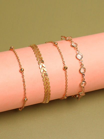 WOMEN GOLD PLATED SET OF 4 ANKLET CUM BRACELET