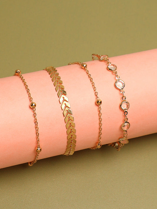 WOMEN GOLD PLATED SET OF 4 ANKLET CUM BRACELET