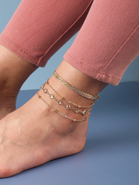 WOMEN GOLD PLATED SET OF 4 ANKLET CUM BRACELET