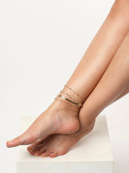 WOMEN GOLD PLATED SET OF 4 ANKLET CUM BRACELET