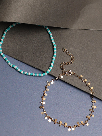 WOMEN GOLD PLATED SET OF 2 ANKLET CUM BRACELET