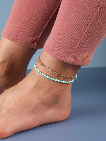 WOMEN GOLD PLATED SET OF 2 ANKLET CUM BRACELET