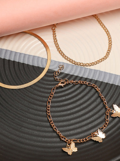 WOMEN GOLD PLATED SET OF 3 ANKLET CUM BRACELET