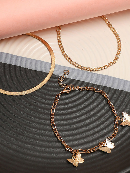 WOMEN GOLD PLATED SET OF 3 ANKLET CUM BRACELET