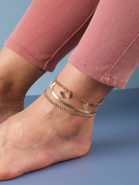 WOMEN GOLD PLATED SET OF 3 ANKLET CUM BRACELET