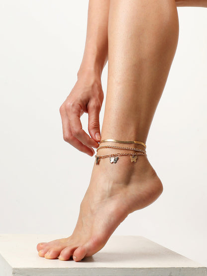 WOMEN GOLD PLATED SET OF 3 ANKLET CUM BRACELET
