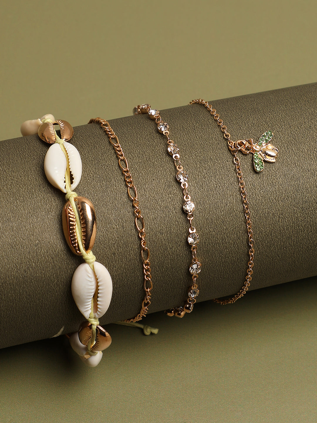 WOMEN GOLD PLATED SET OF 4 ANKLET CUM BRACELET
