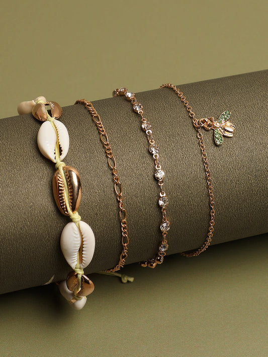 WOMEN GOLD PLATED SET OF 4 ANKLET CUM BRACELET