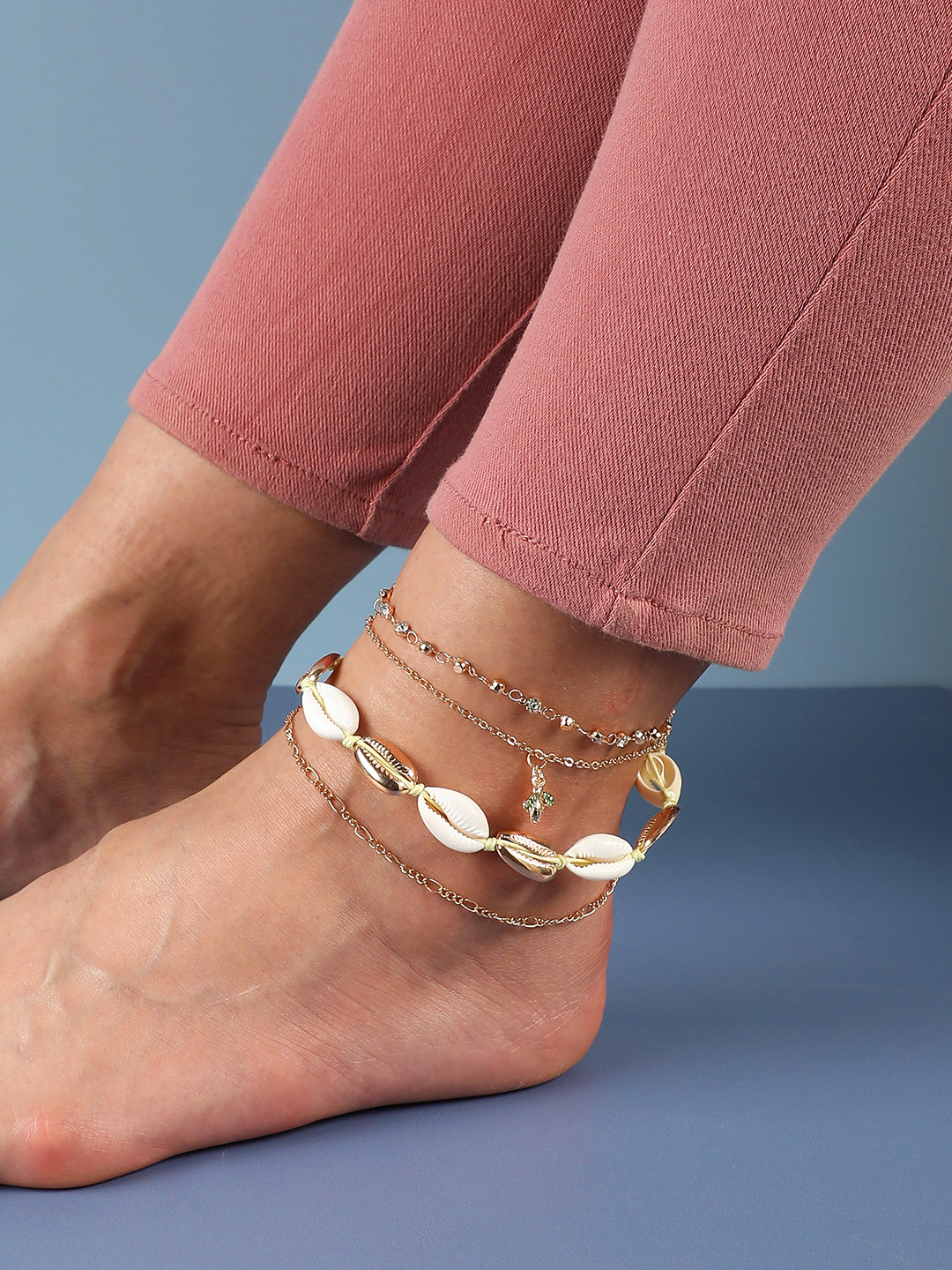 WOMEN GOLD PLATED SET OF 4 ANKLET CUM BRACELET