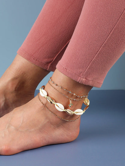 WOMEN GOLD PLATED SET OF 4 ANKLET CUM BRACELET