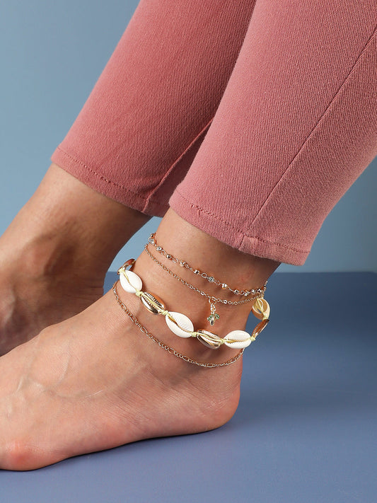 WOMEN GOLD PLATED SET OF 4 ANKLET CUM BRACELET