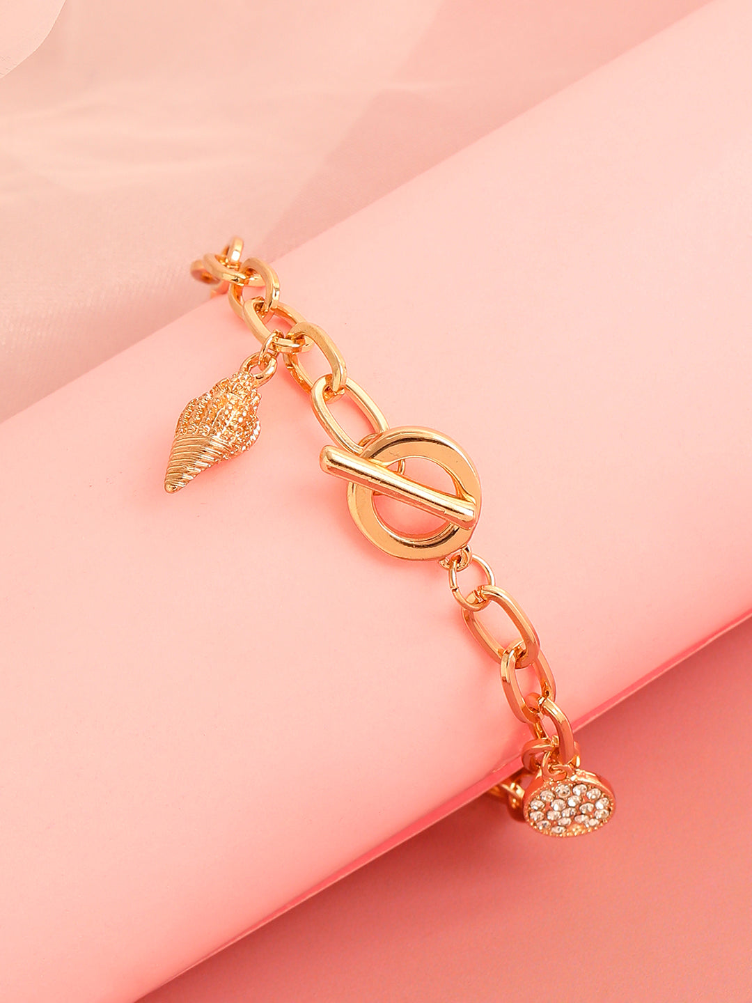 GOLD PLATED PARTY DESIGNER STONE CHARMS BRACELET FOR WOMEN