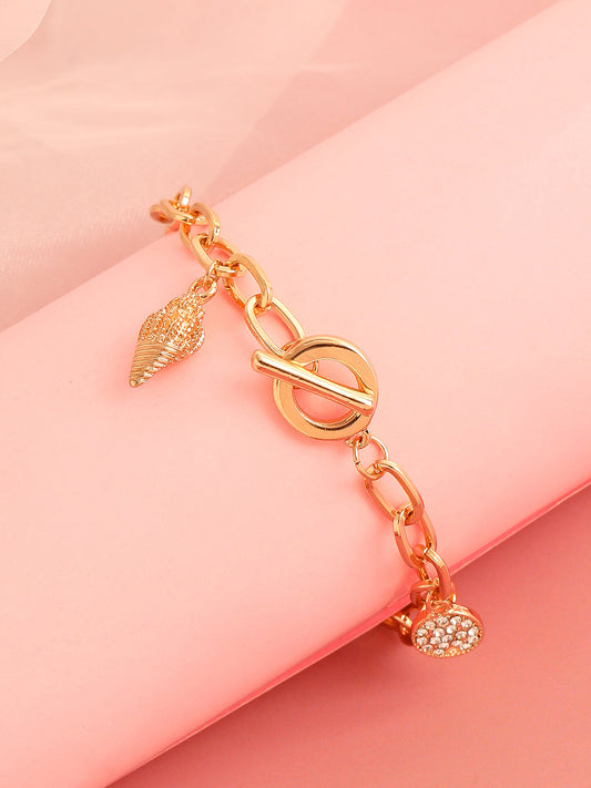 GOLD PLATED PARTY DESIGNER STONE CHARMS BRACELET FOR WOMEN