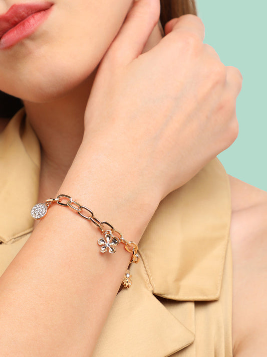GOLD PLATED PARTY DESIGNER STONE CHARMS BRACELET FOR WOMEN
