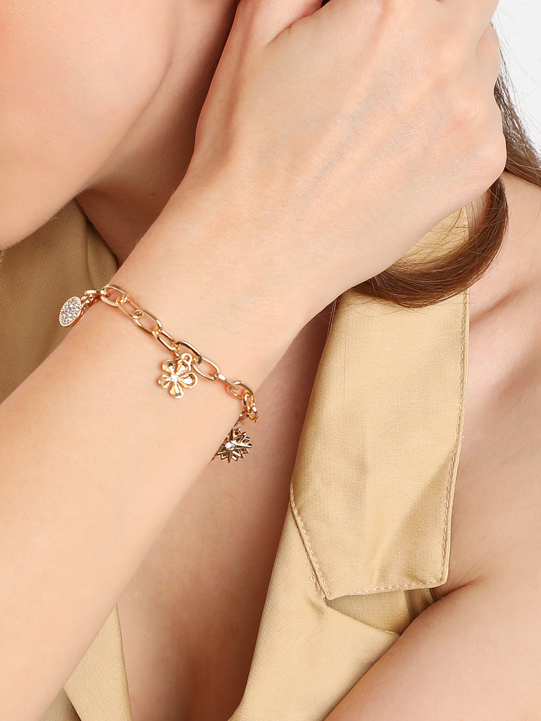 GOLD PLATED PARTY DESIGNER STONE CHARMS BRACELET FOR WOMEN