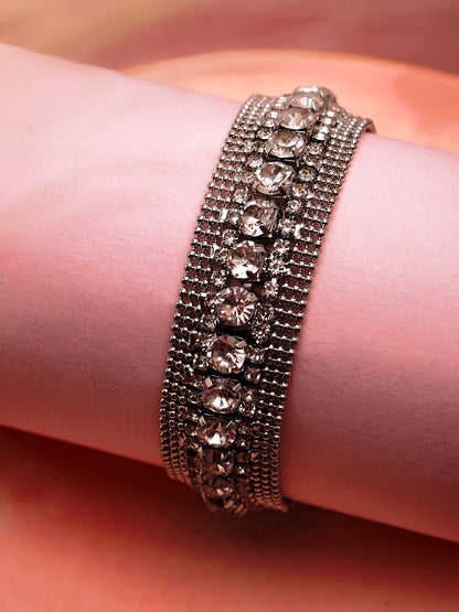 SILVER PLATED PARTY AMERICAN DIAMOND BRACELET FOR WOMEN