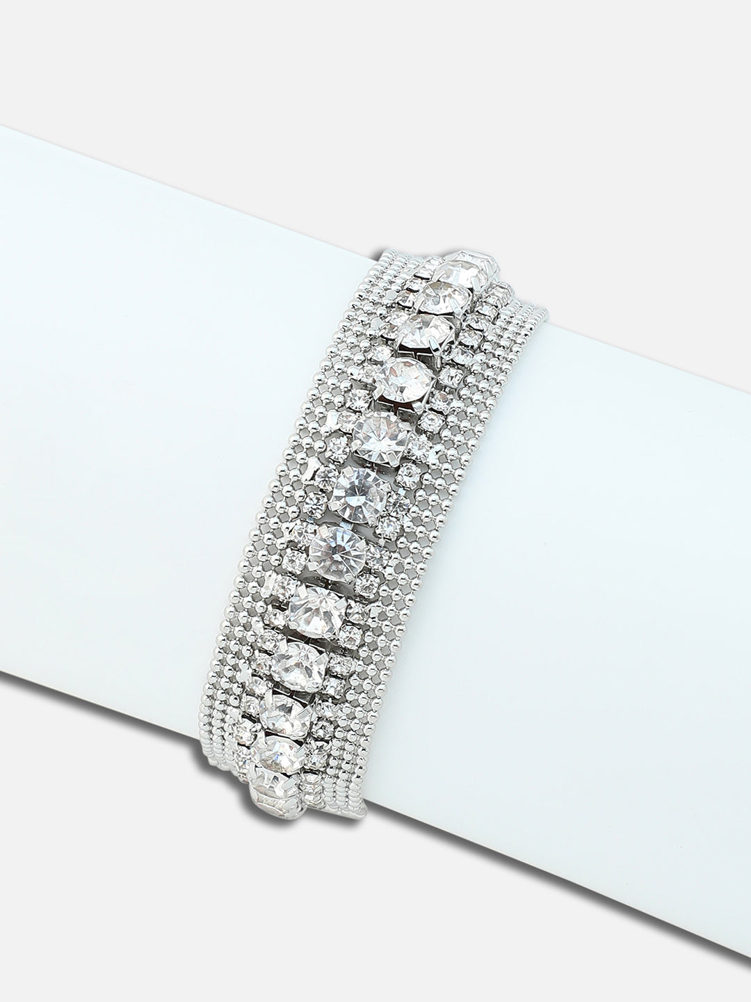 SILVER PLATED PARTY AMERICAN DIAMOND BRACELET FOR WOMEN