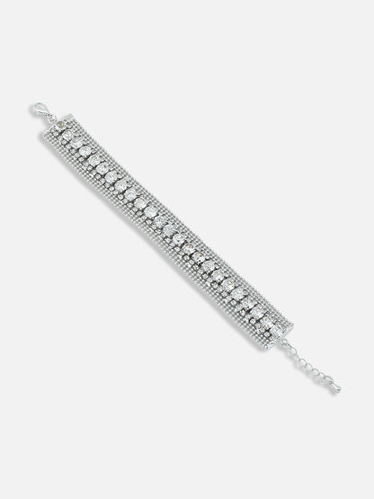 SILVER PLATED PARTY AMERICAN DIAMOND BRACELET FOR WOMEN