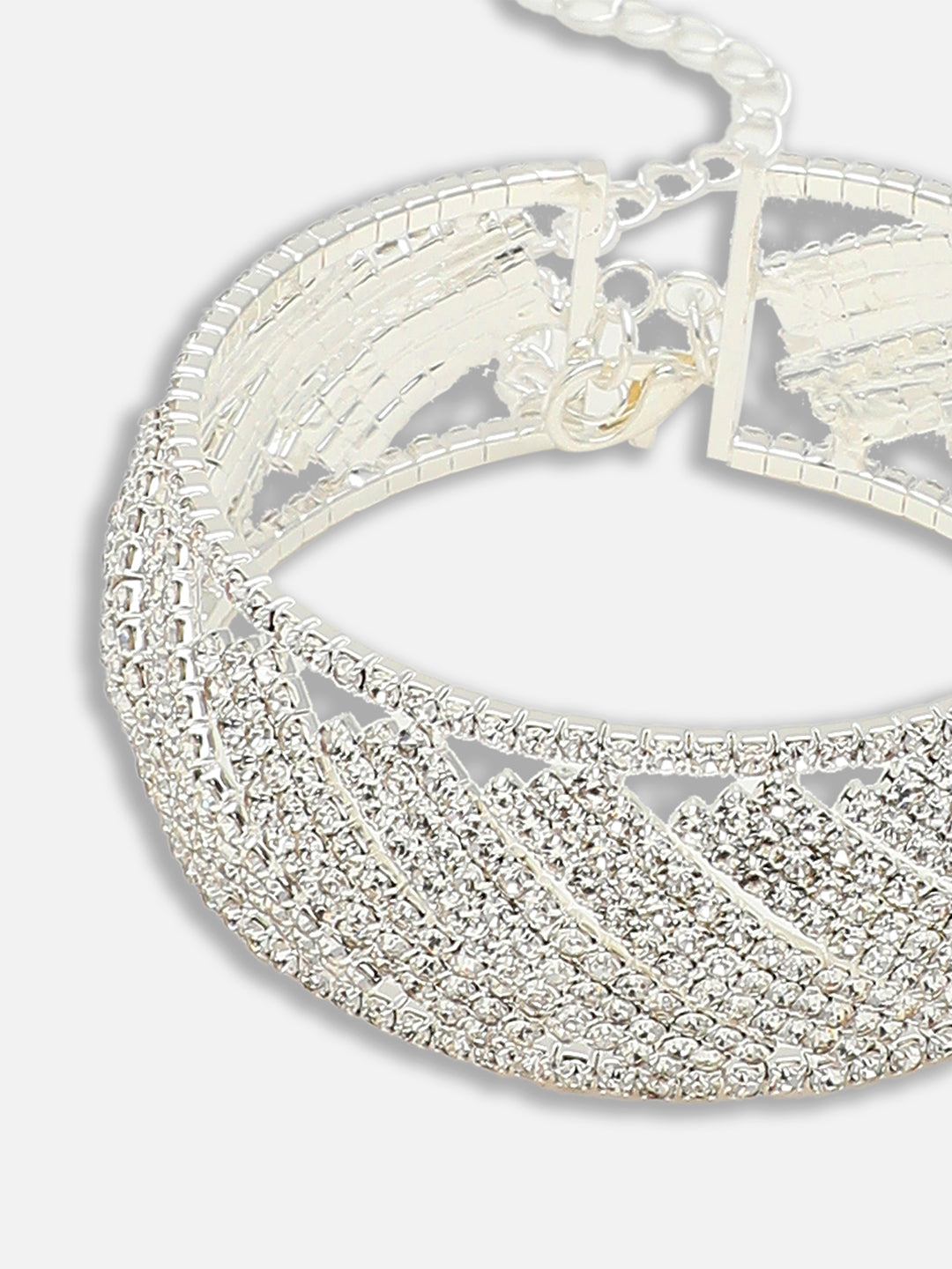 SILVER PLATED PARTY RHINESTONES BRACELET FOR WOMEN