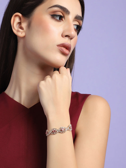 GOLD PLATED PARTY RHINESTONES BRACELET FOR WOMEN