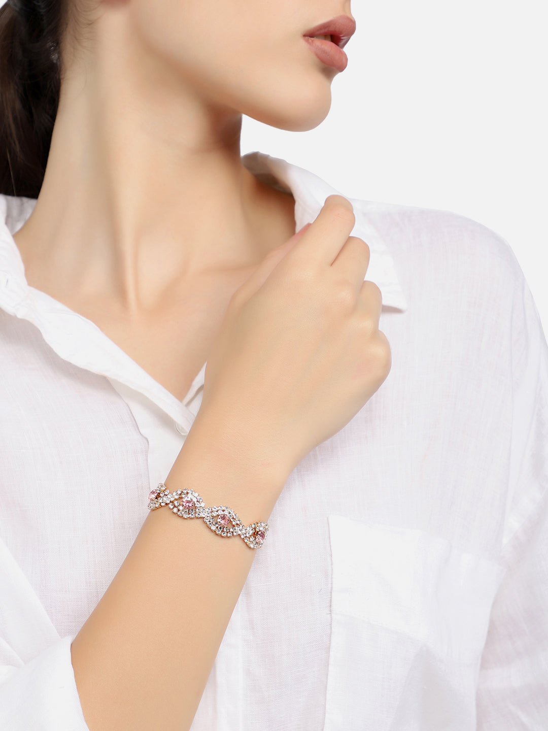GOLD PLATED PARTY RHINESTONES BRACELET FOR WOMEN