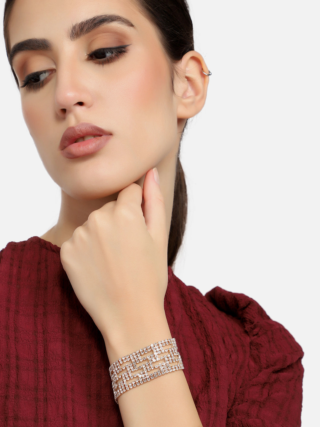 GOLD PLATED PARTY RHINESTONES BRACELET FOR WOMEN
