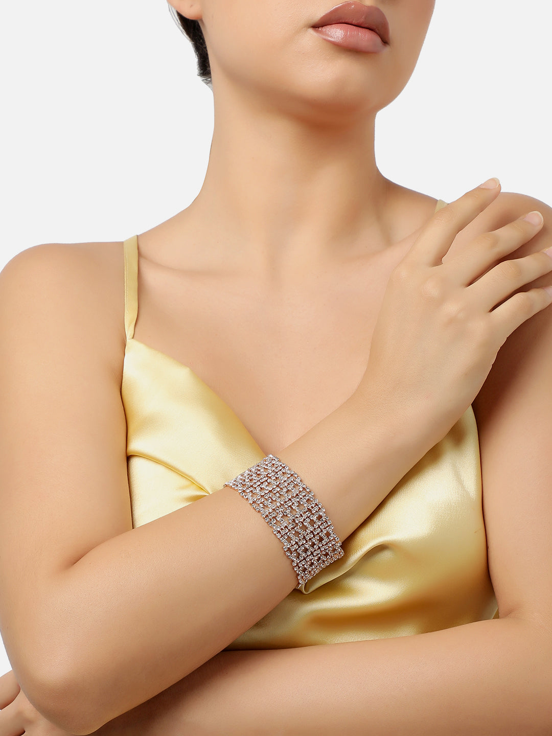 GOLD PLATED PARTY RHINESTONES BRACELET FOR WOMEN