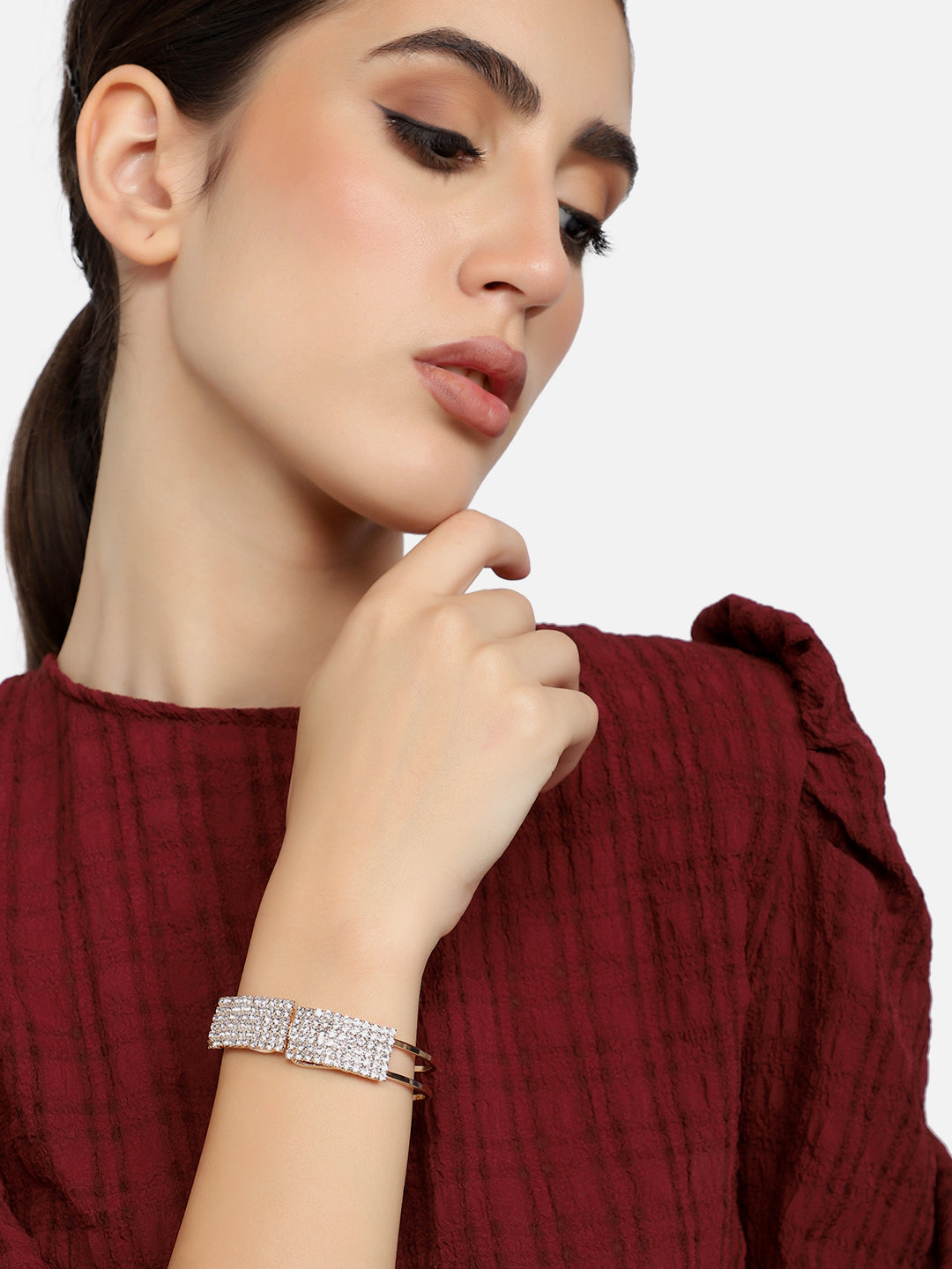 GOLD PLATED PARTY RHINESTONES BRACELET FOR WOMEN
