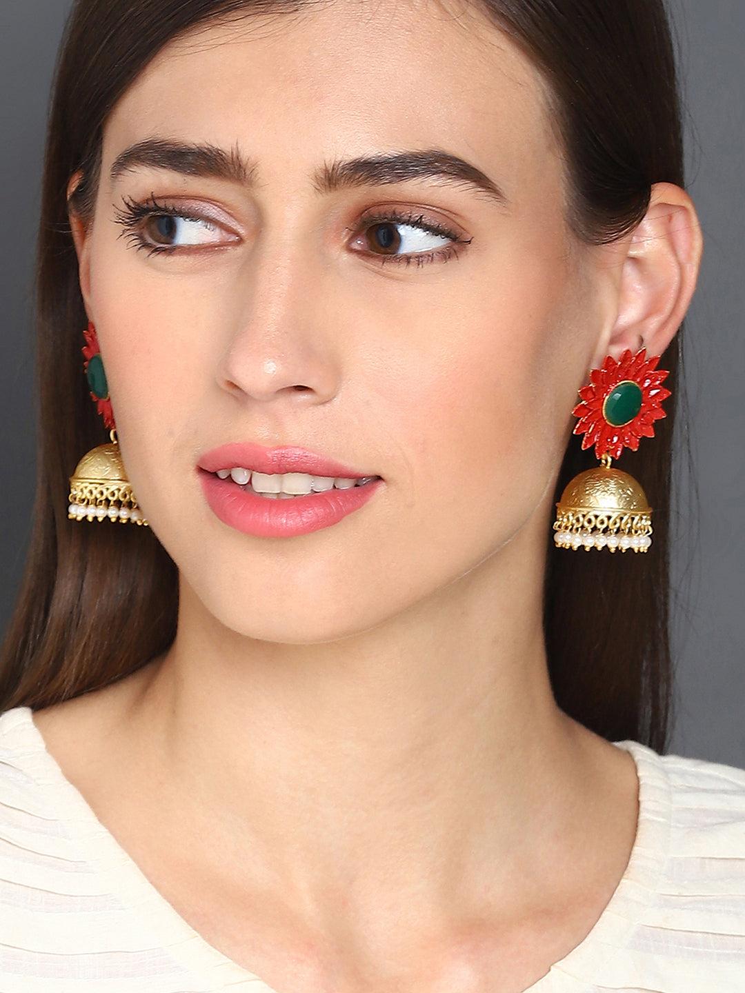 Gold-Plated Floral Jhumkas