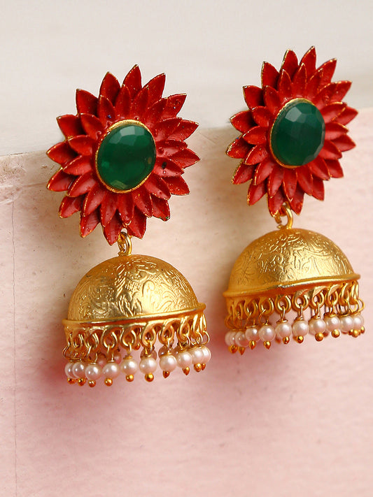 Gold-Plated Floral Jhumkas