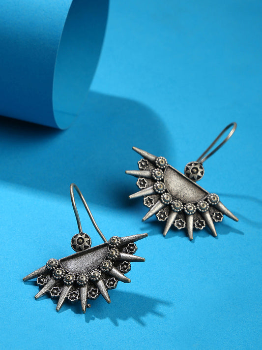 Crescent Shaped Silver-Plated Drop Earrings