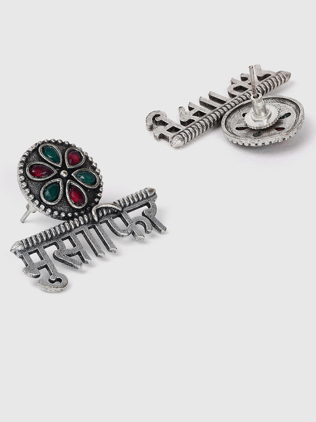 Silver lookalike musafir stone earrings