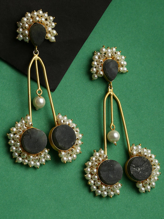Druzy Stone Handmade Beaded Matt Golden Big Earrings